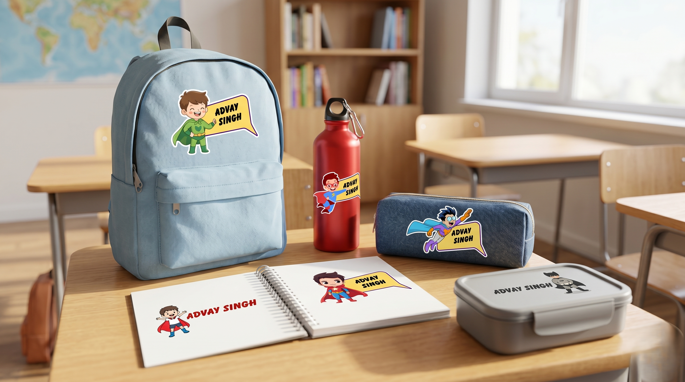 Embossed Stickers | Transparent Personalized Name Stickers for Bags, Books, Tiffins, Waterbottles, Stationeries, Files, Folders, etc | Waterproof & Non-Tearable | Set of 40 (Superhero)