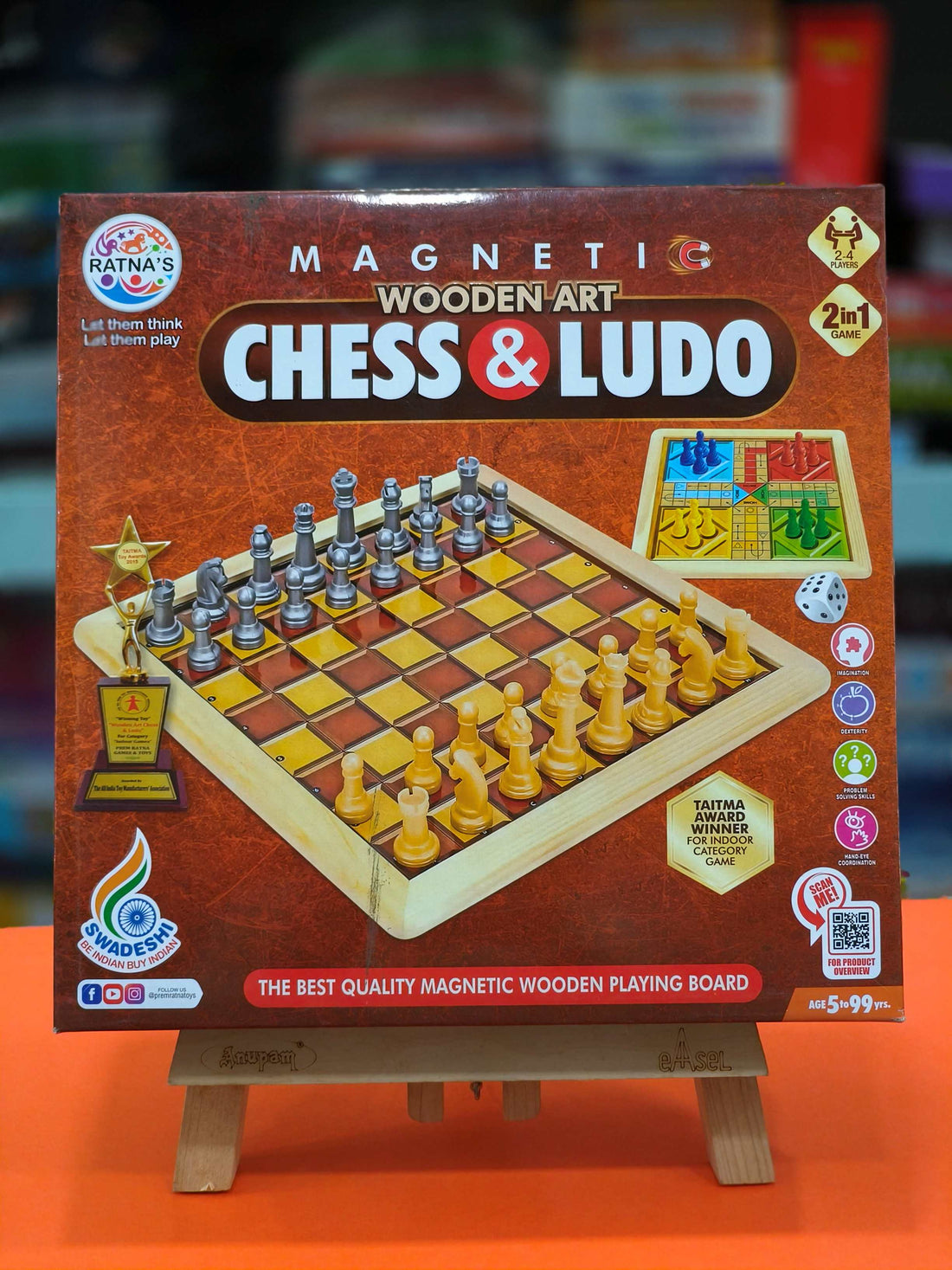 Ratna's Magnetic Wooden Art Chess and Ludo, Strategy Game for Kids to Develop Their Logical Thinking and Strategy Building, Ages 5 & Above - KtoY