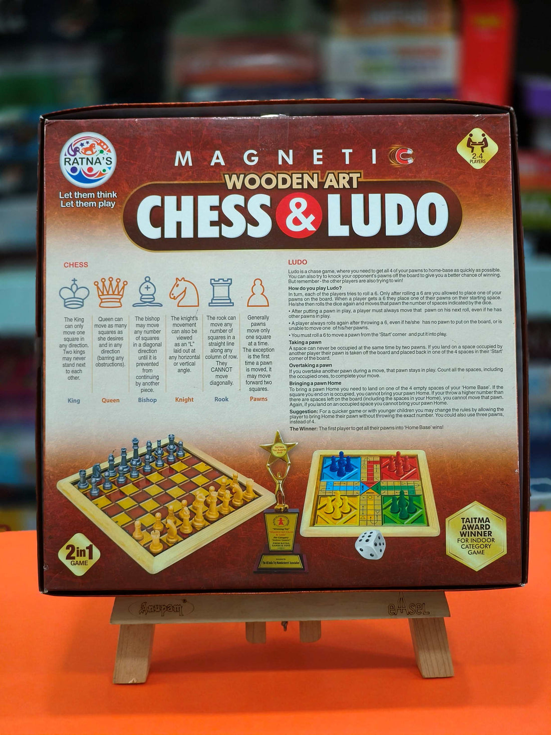 Ratna's Magnetic Wooden Art Chess and Ludo, Strategy Game for Kids to Develop Their Logical Thinking and Strategy Building, Ages 5 & Above - KtoY