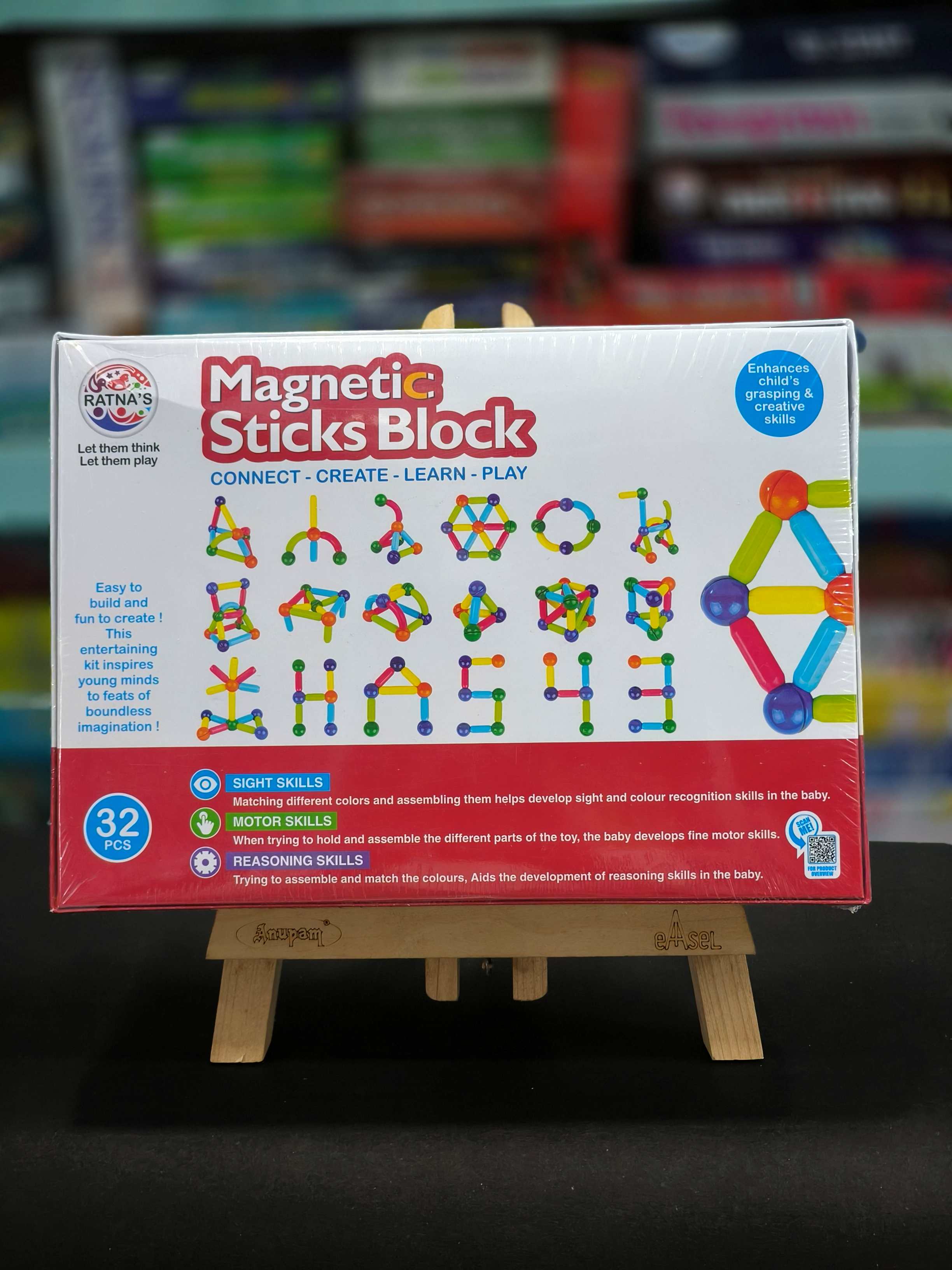RATNA'S Magnetic Building Blocks Set, 32 Pieces, STEAM Learning Educational Toy with Magnetic Colourful Sticks and Balls for Kids 3+ Years - KtoY