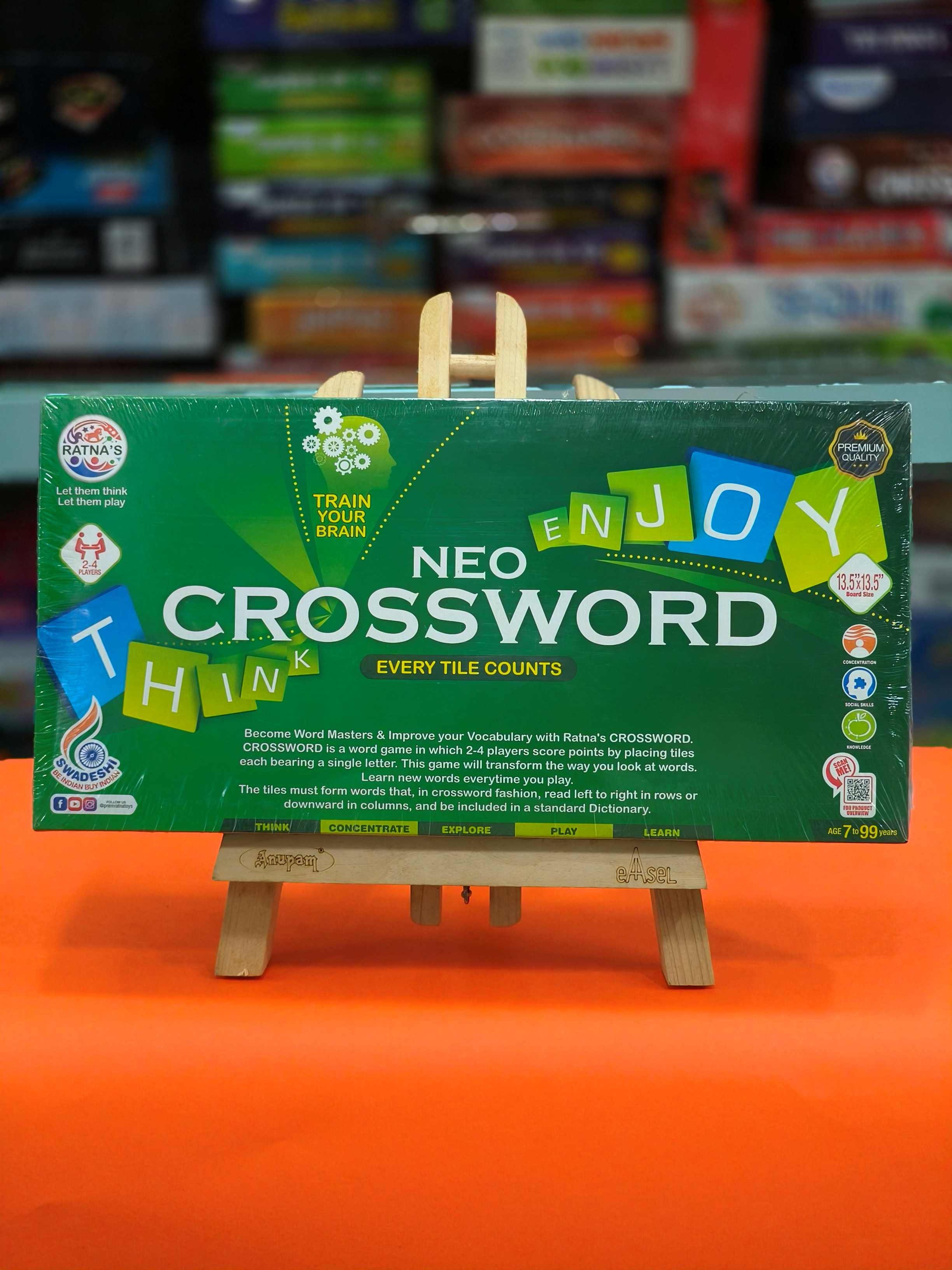 Ratna's Neo Crossword Word Letters Board Game for Kids & Adults, Ages 7 & Above - KtoY