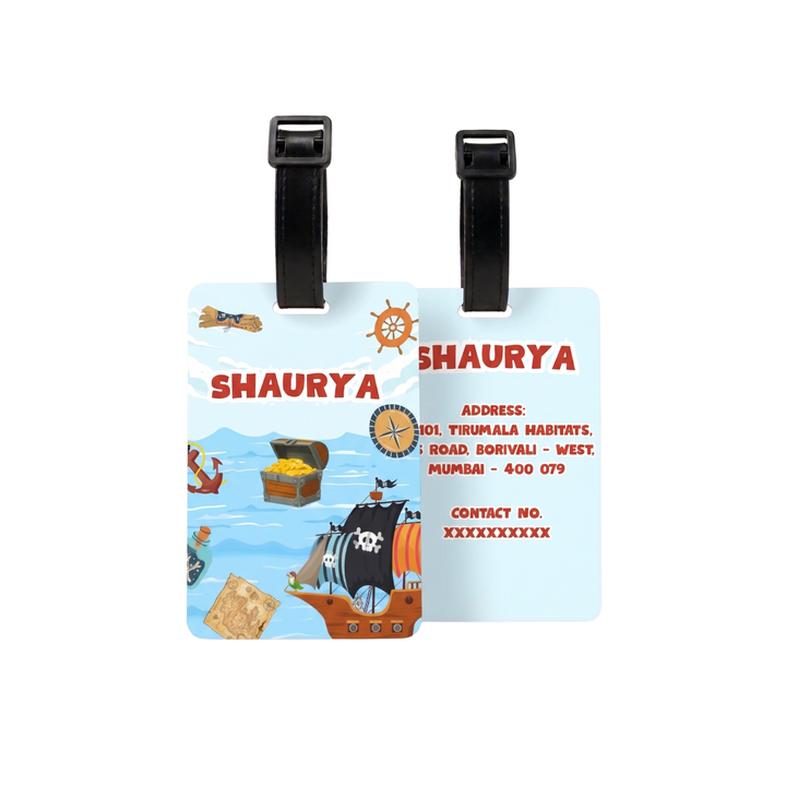 Personalized Luggage Tag | Customized Bag Tag for Kids | Luggage Tag for Travel, School, Office, Camping, etc | Gift for Kids (Pirate)