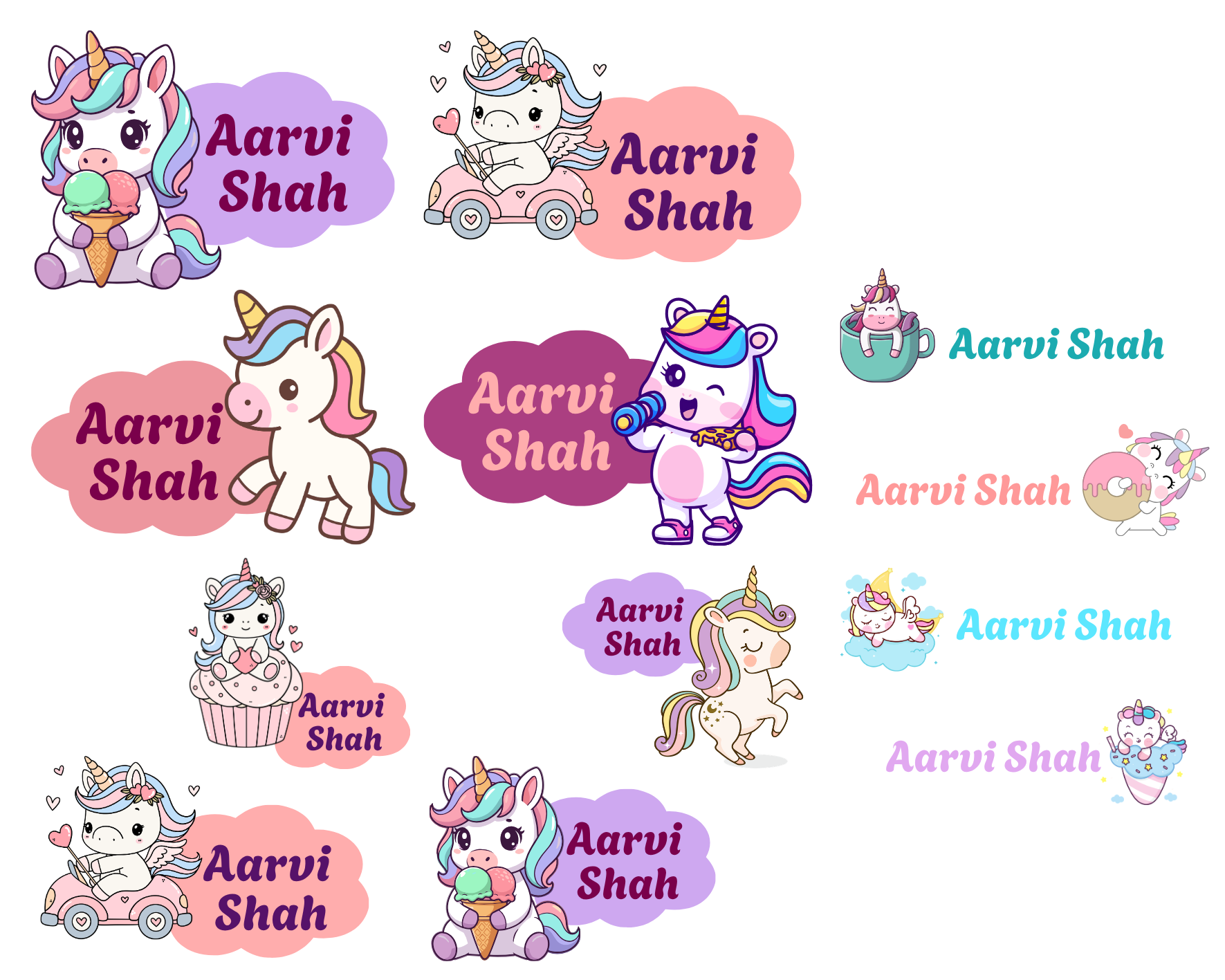 Embossed Stickers | Transparent Personalized Name Stickers for Bags, Books, Tiffins, Waterbottles, Stationeries, Files, Folders, etc | Waterproof & Non-Tearable | Set of 40 (Unicorn)
