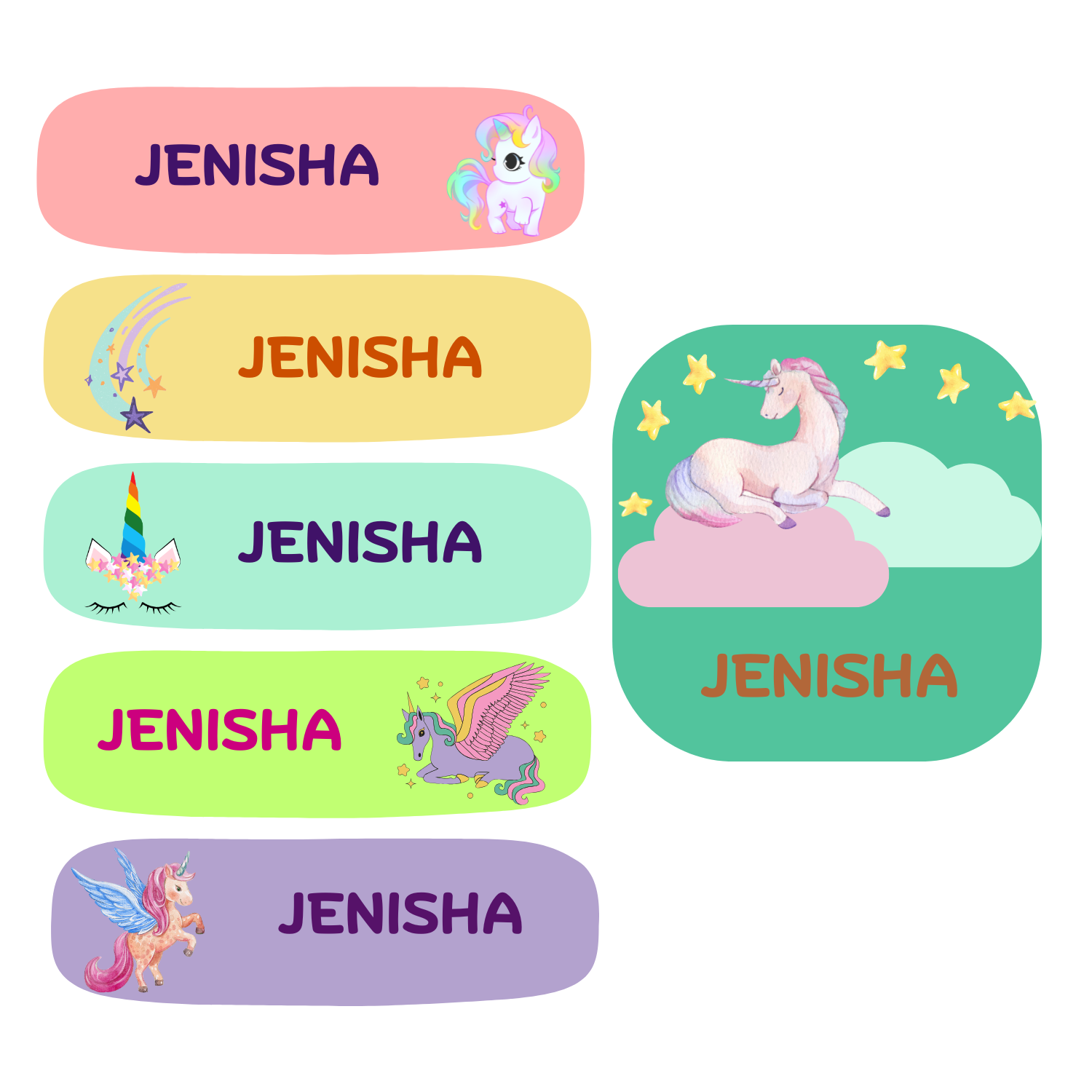 K to Y Personalized Waterproof Name Stickers for Kids | Waterproof Labels for School Notebooks, Lunch Box, Waterbottle, Stationery | Gift for Kids (Pack of 54) (Unicorn)