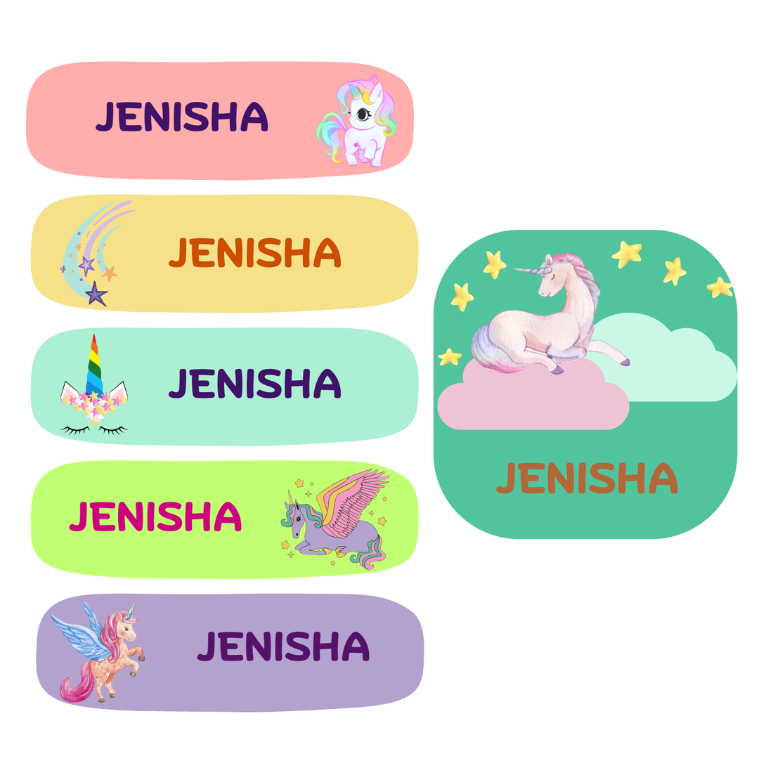 K to Y Personalized Waterproof Name Stickers for Kids | Waterproof Labels for School Notebooks, Lunch Box, Waterbottle, Stationery | Gift for Kids (Pack of 54) (Unicorn)