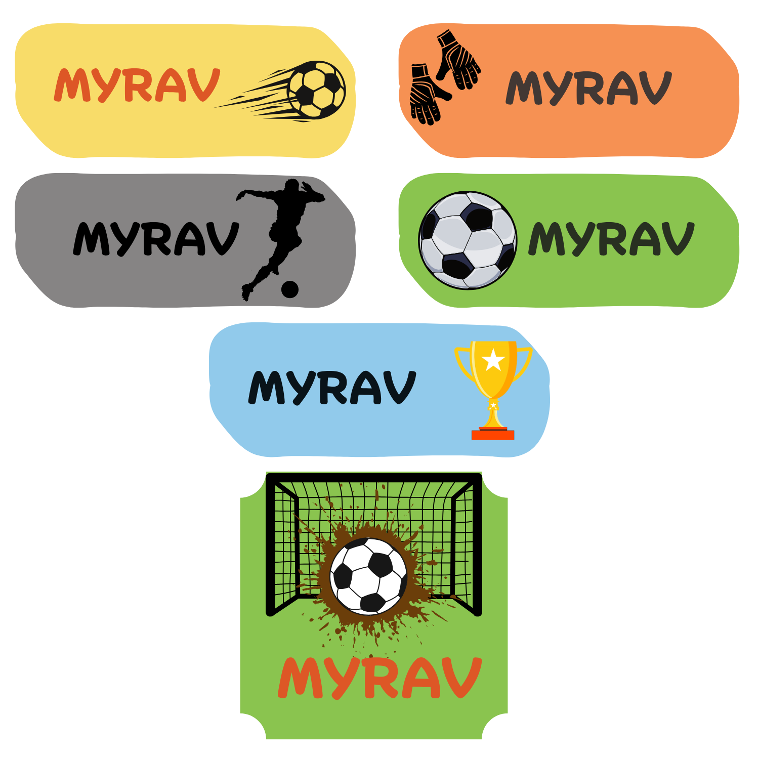 K to Y Personalized Waterproof Name Stickers for Kids | Waterproof Labels for School Notebooks, Lunch Box, Waterbottle, Stationery | Gift for Kids (Pack of 54) (Football)