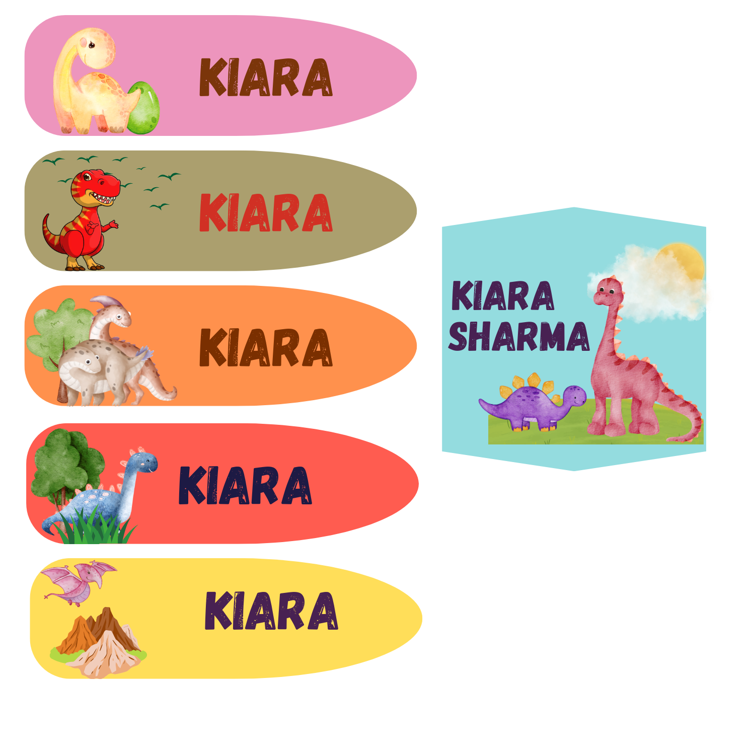 K to Y Personalized Waterproof Name Stickers for Kids | Waterproof Labels for School Notebooks, Lunch Box, Waterbottle, Stationery | Gift for Kids (Pack of 54) (Dinosaur)