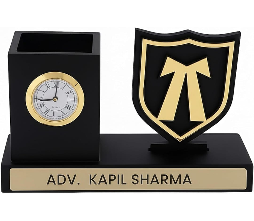 Advocate Pen Stand with Logo & Clock | Custom Lawyer Desk Organizer with Clock & Pen Holder | Premium Gift for Advocates & Legal Professionals