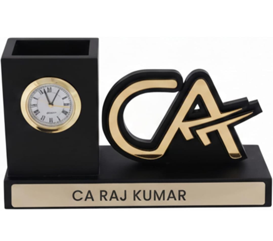 CA Personalized Pen Stand with Name & Clock | Customized Chartered Accountant Desk Organizer | Gift for Professional CA & Interns