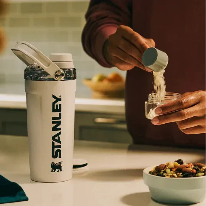 STANLEY Vitalize Shaker Bottle 20 oz | Leakproof Insulated Stainless Steel Shaker Cup | Base Storage and Twist On Fast Flow Lid | Protein Shakes and Pre Workout Powder | BPA-Free